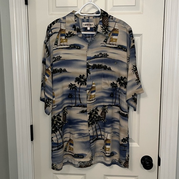 Campia Other - Campia Men’s 100% Rayon Short Sleeve Button Up Shirt Sz Large Hawaiian Tropical